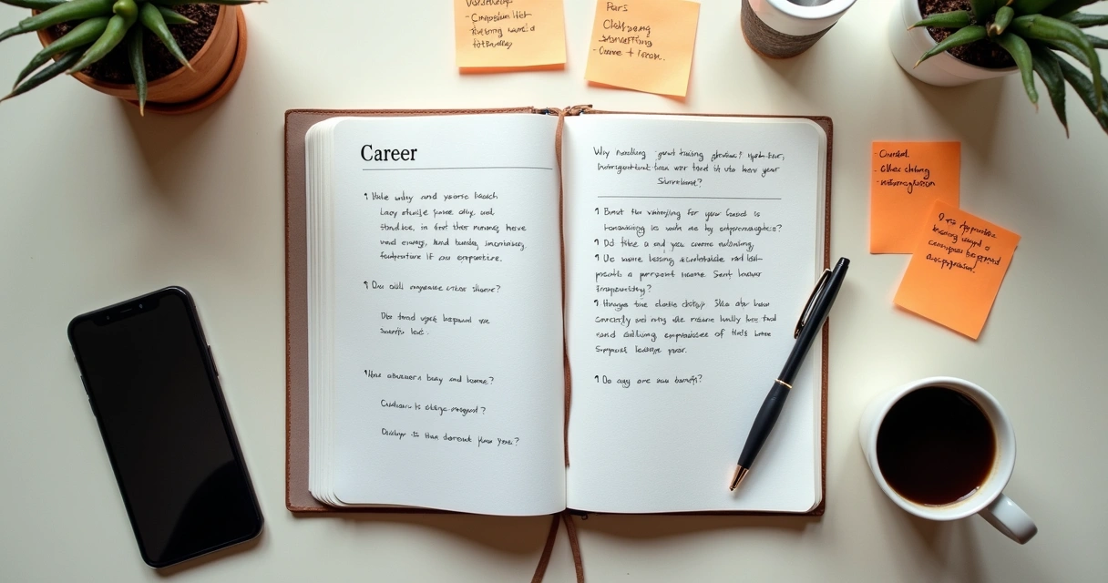 Caderno de planejamento de carreira sobre mesa de trabalho