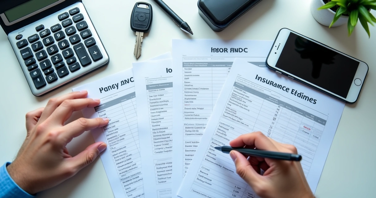 Planejamento financeiro para compra de carro com calculadora e documentos 