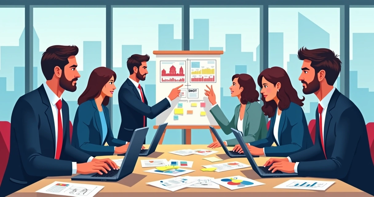 Equipe discutindo planejamento de comunicação política 