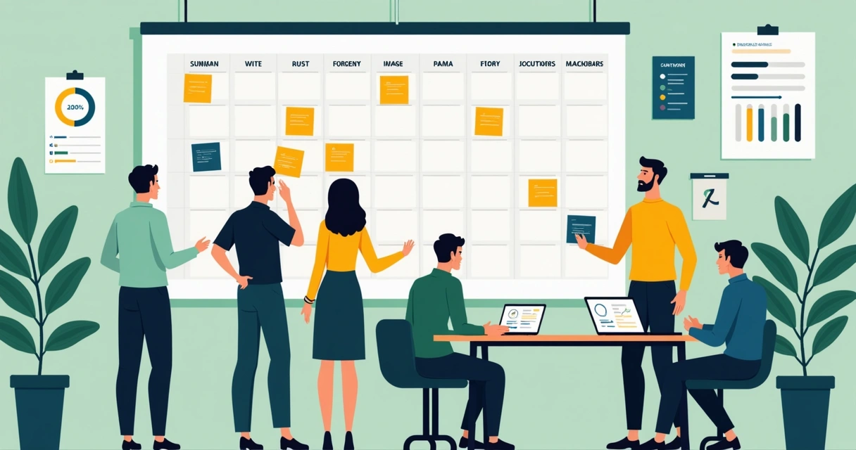 Equipe planejando calendário de comunicação sindical 