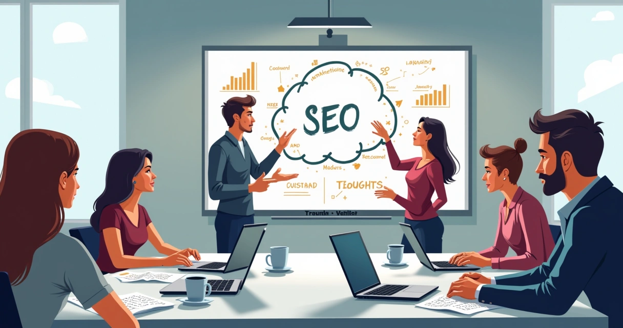 Reunião de equipe planejando estratégias de SEO 