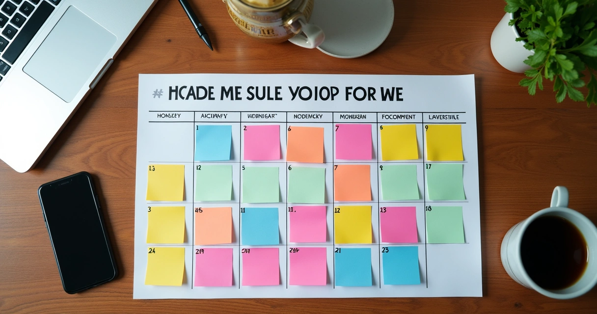 Quadro organizado com post-its representando calendário de postagens para bar 