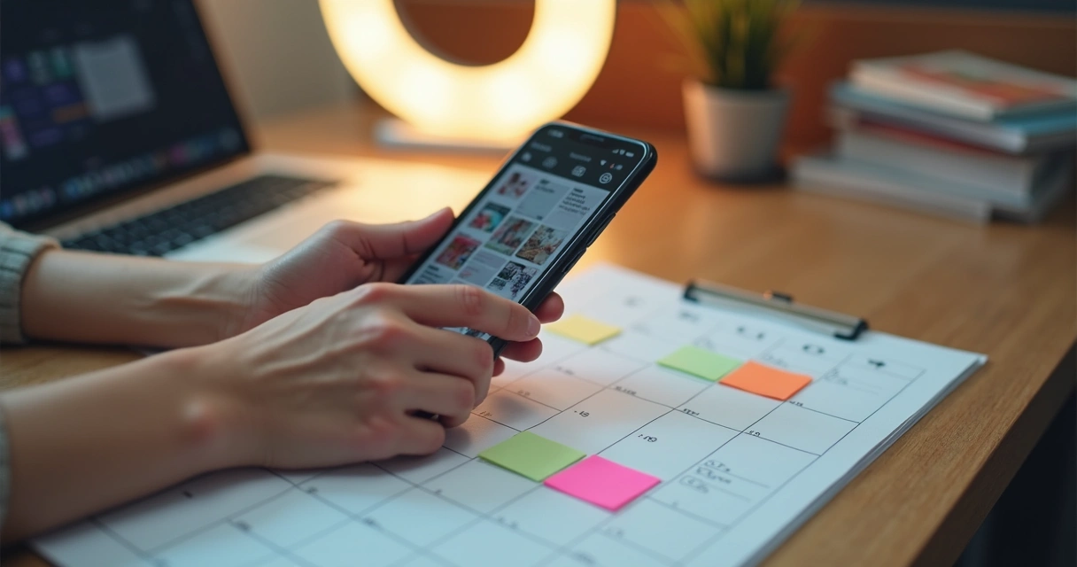 Pessoa planejando conteúdo para Instagram no celular