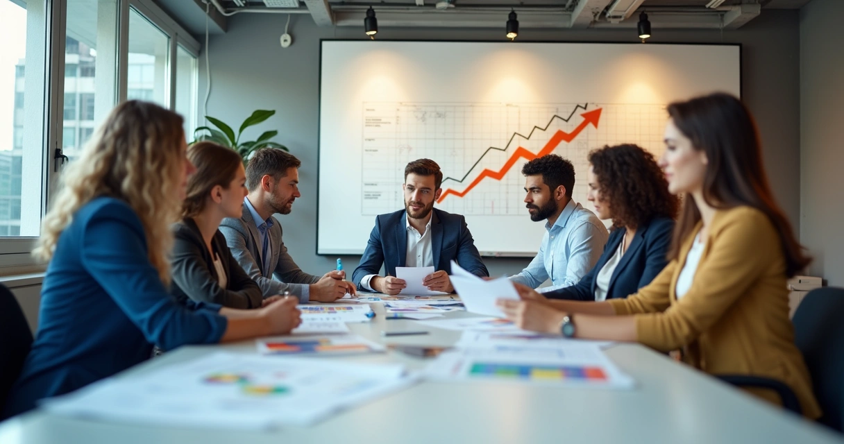 Equipe analisando plano de crescimento 