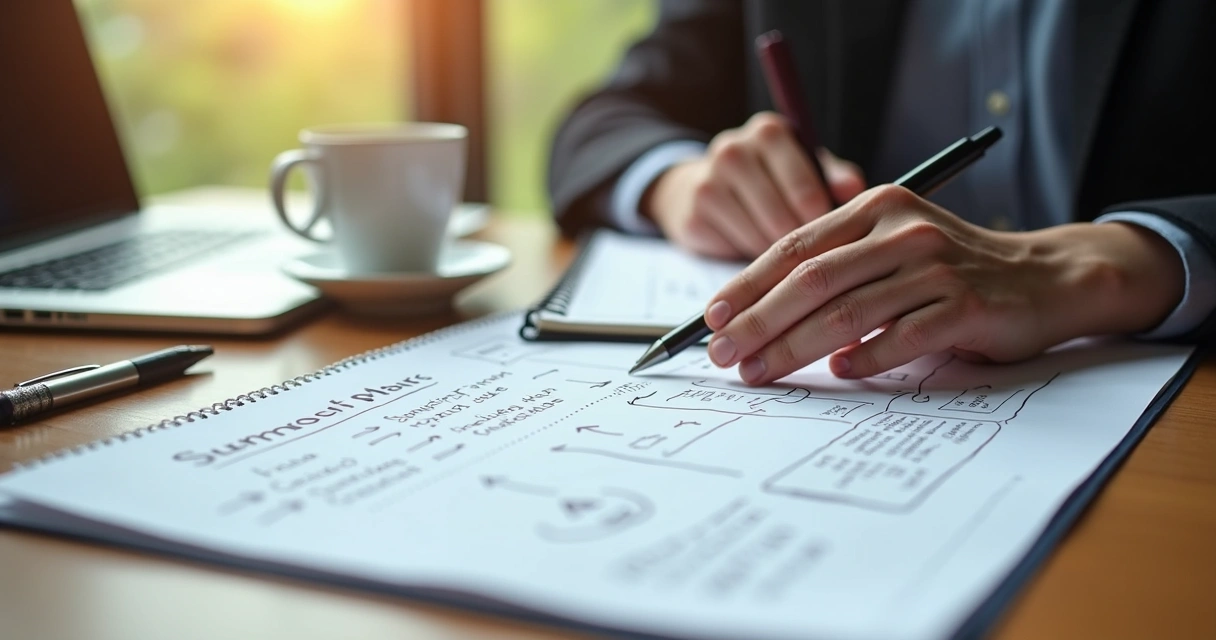 Pessoa revisando metas de carreira em mesa de trabalho 