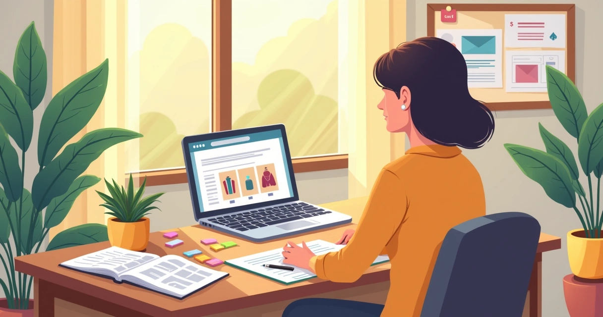 Mesa com papéis, computador e plano de vendas desenhado 