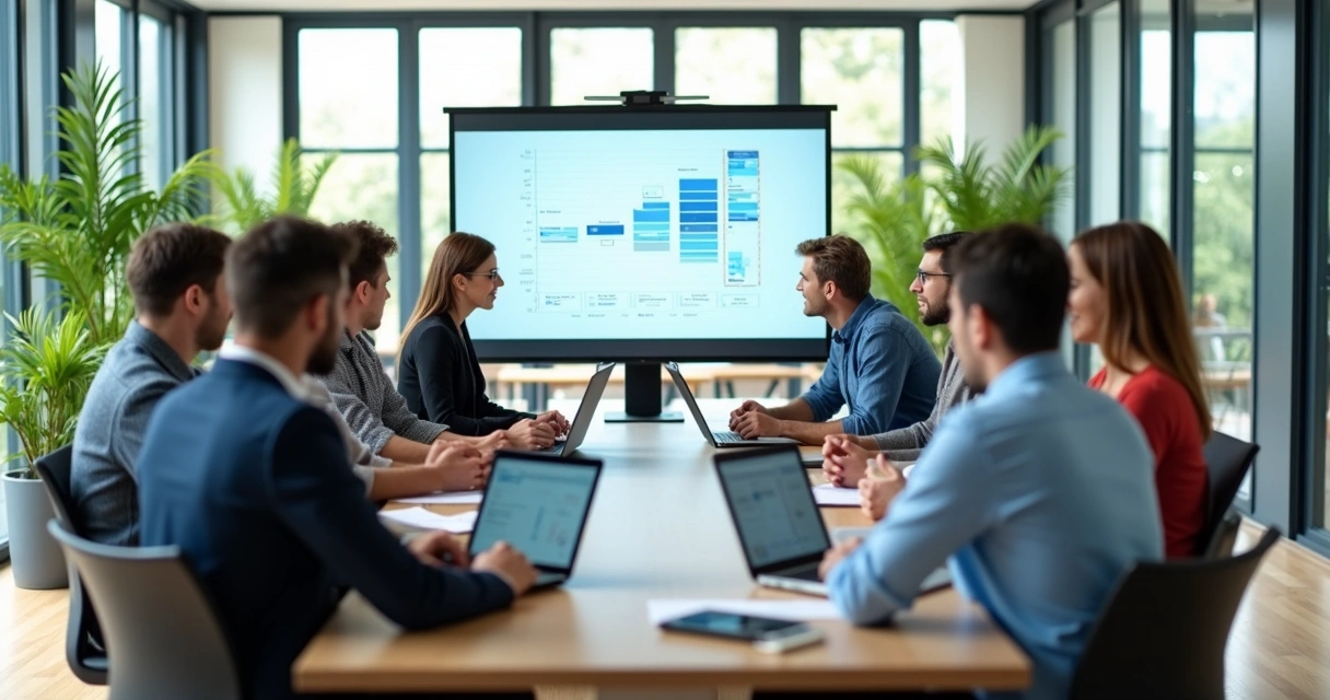 Equipe reunida planejando diagnóstico organizacional 