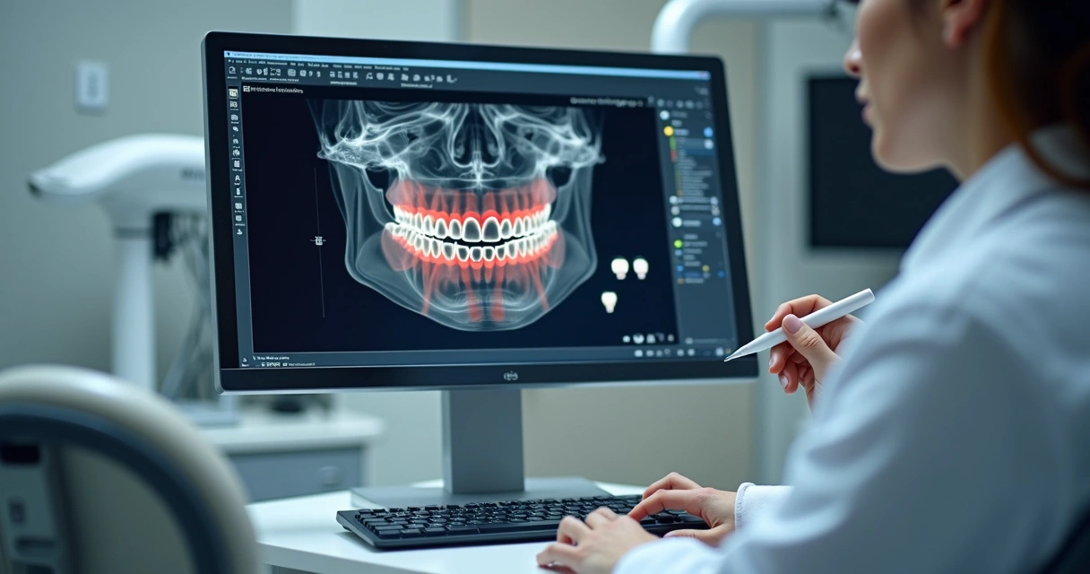 Simulação digital de planejamento de implante dentário em computador 