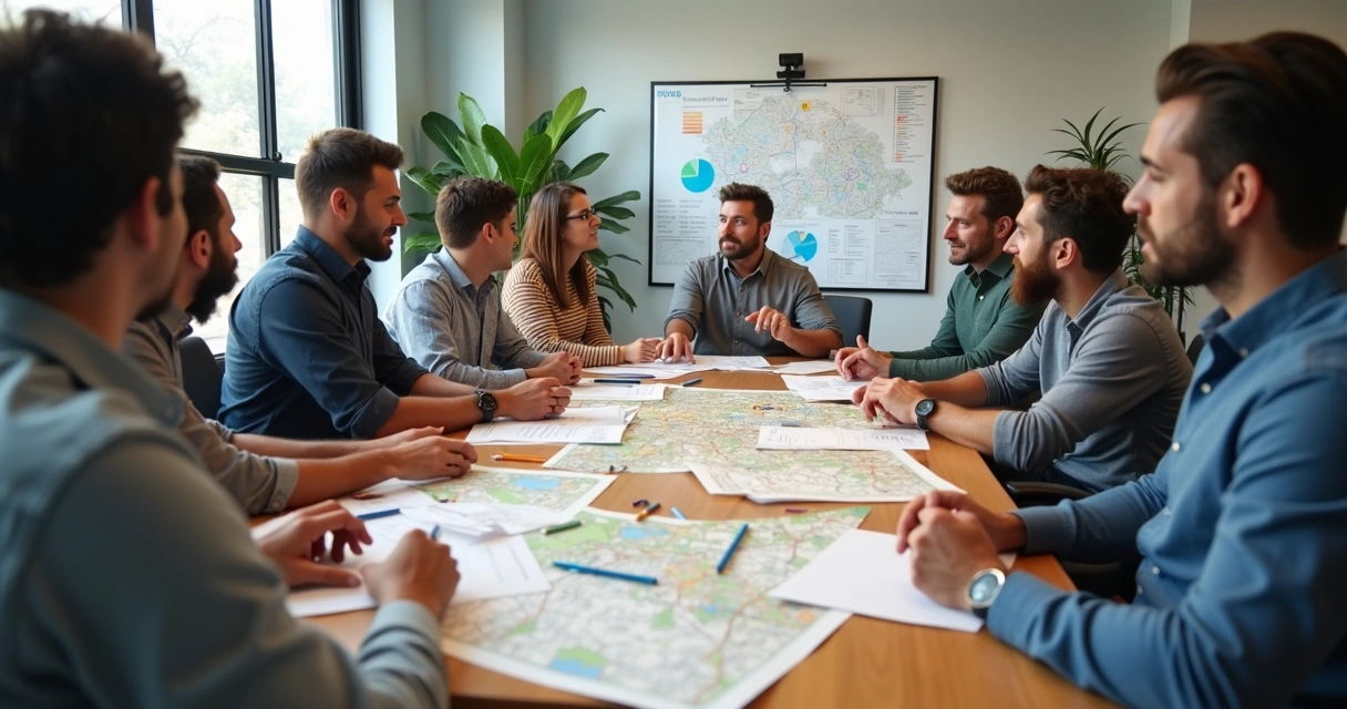 Reunião de planejamento com empresários e mapas de Sobral 