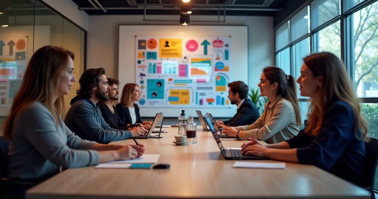 Equipe em reunião de planejamento digital 