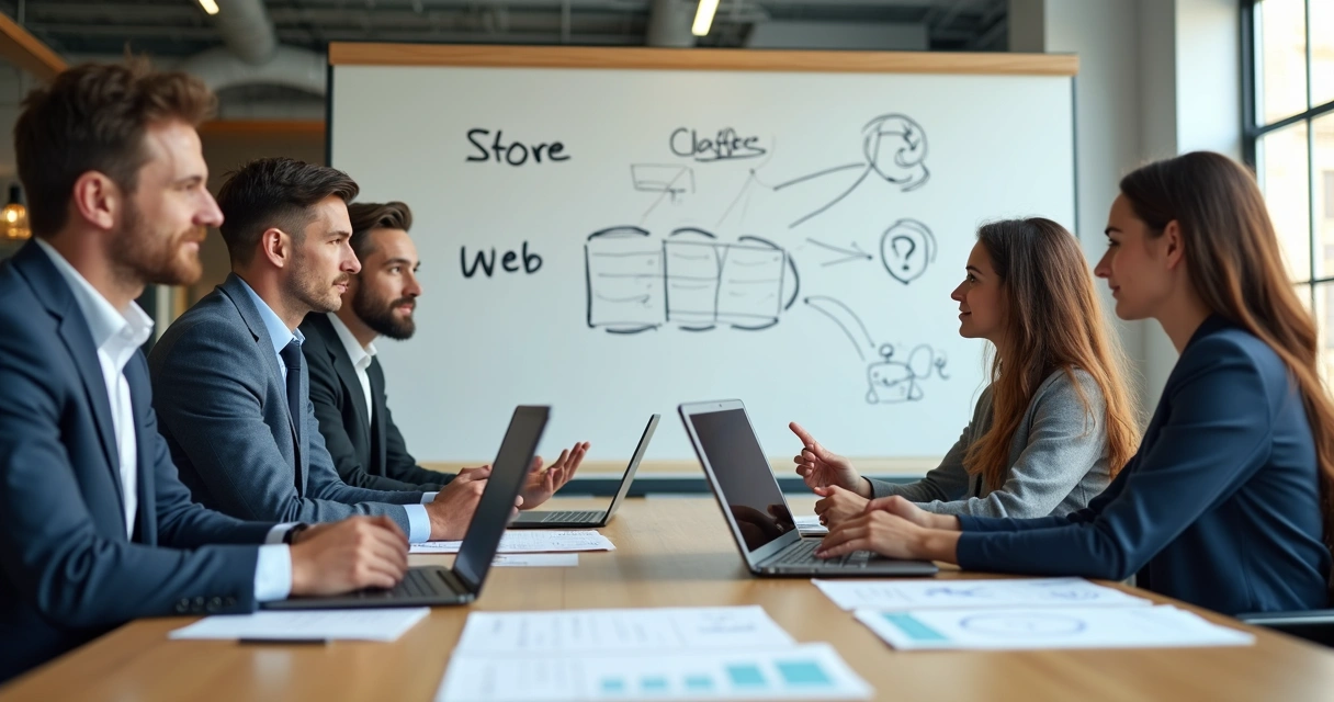 Equipe planejando estratégia omnichannel em sala de reunião 