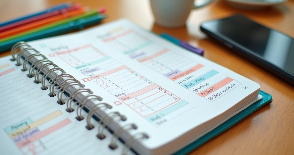 Caderno de planejamento de estudos com horários organizados 