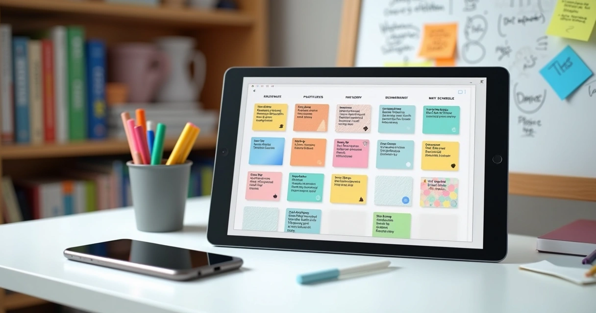 Planejamento de estudos digital com IA e quadro branco 