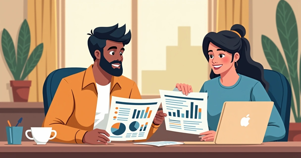 Planejamento financeiro familiar com documentos e laptop na mesa 