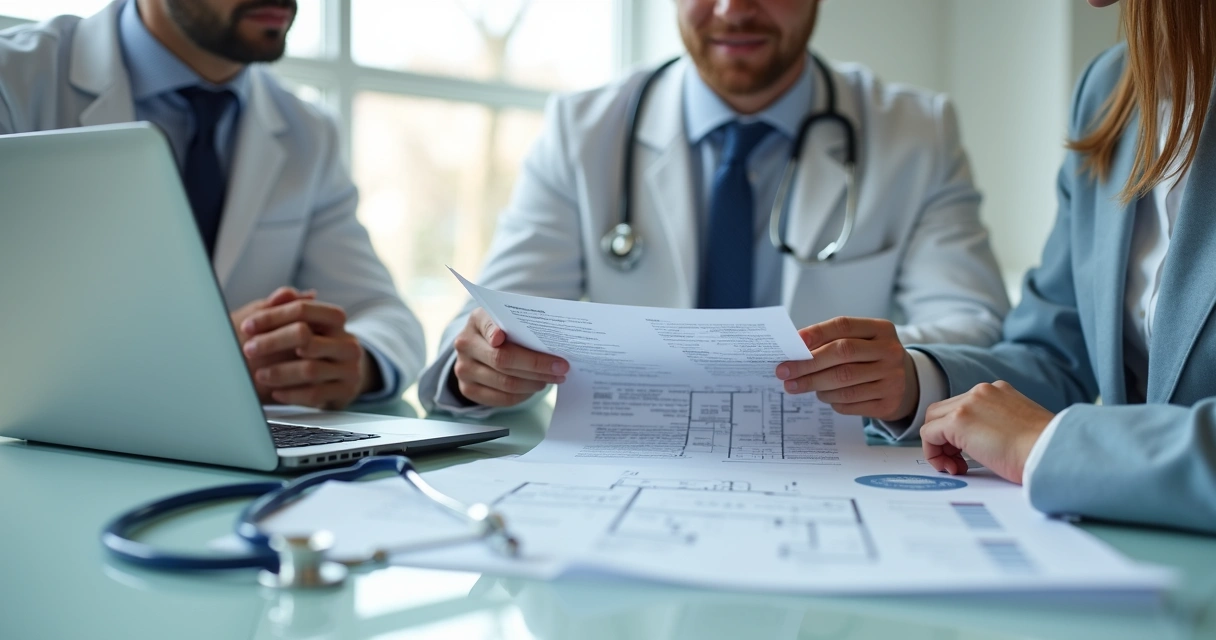 Reunião de planejamento para nova filial médica 