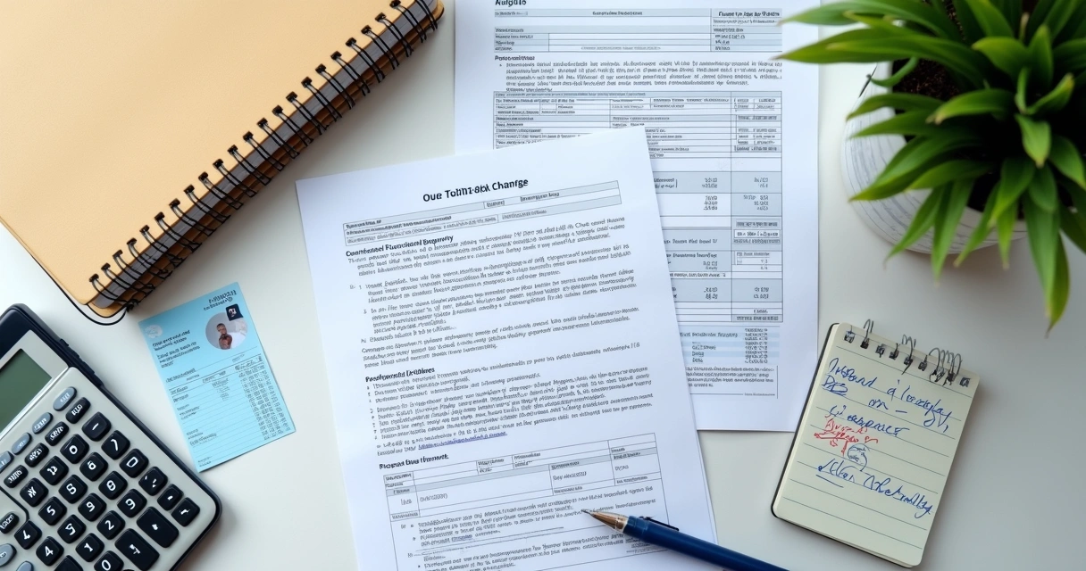 Documentos financeiros organizados para contestação de cobrança bancária
