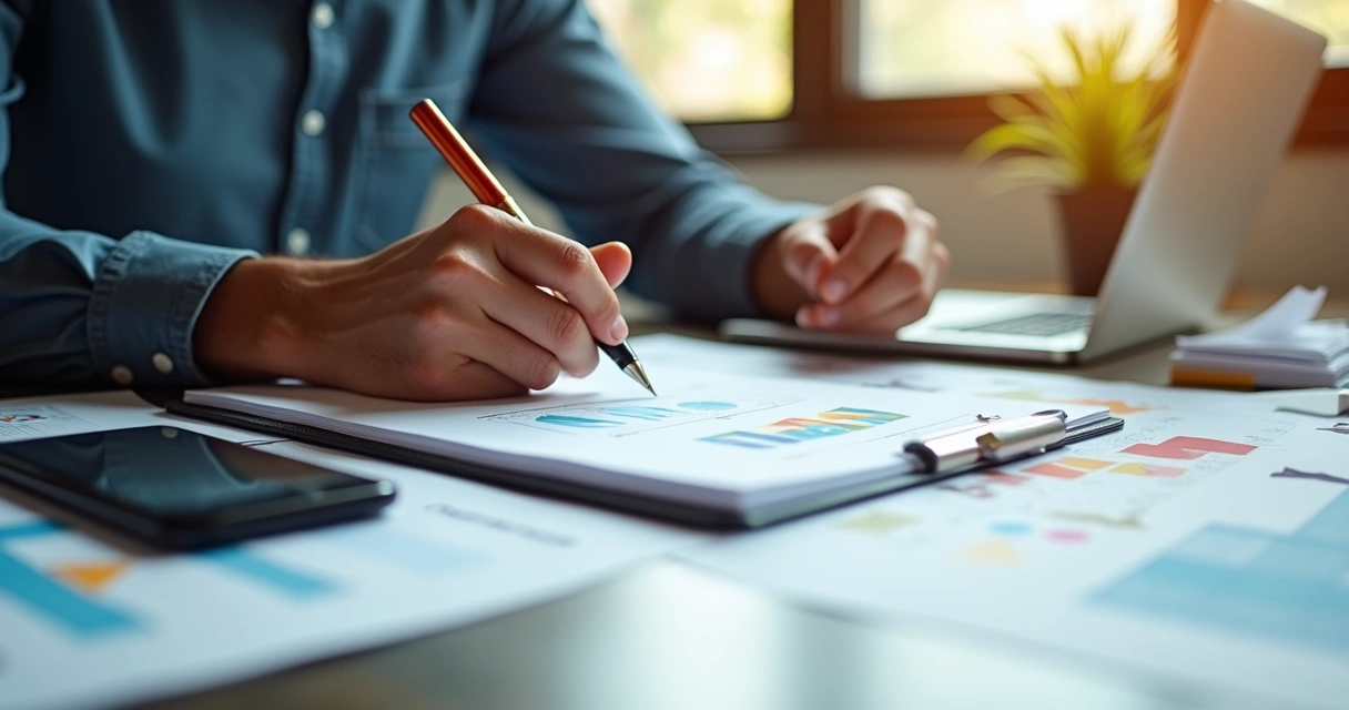 Empreendedor fazendo planejamento financeiro com anotações 