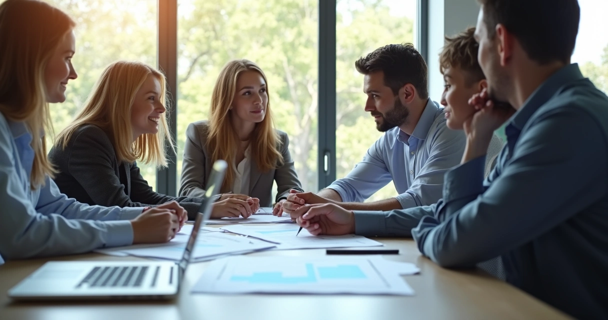 Equipe empresarial analisando planilha de planejamento financeiro 