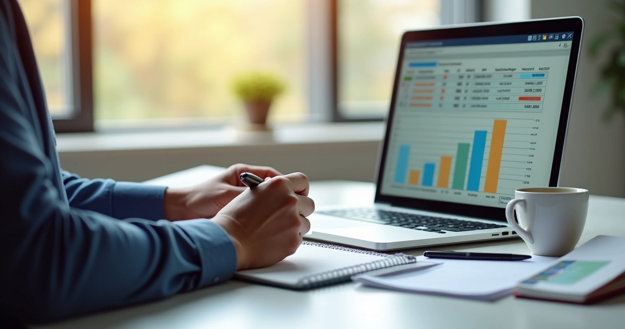 Pessoa revisando projeção financeira em planilha