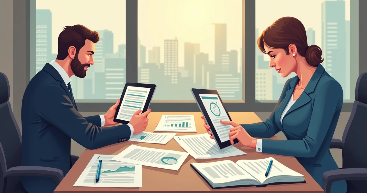 Duas pessoas analisando planilhas de custos para planejamento financeiro funeral