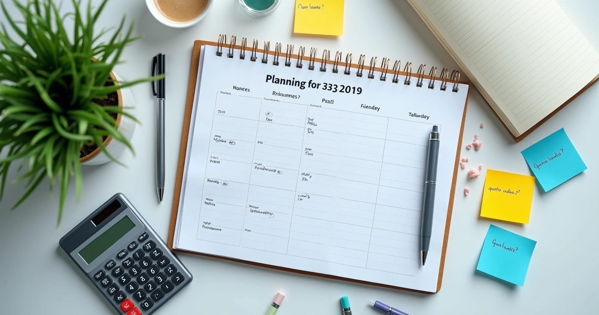 Calendário, calculadora e caderno organizando o orçamento para implante 
