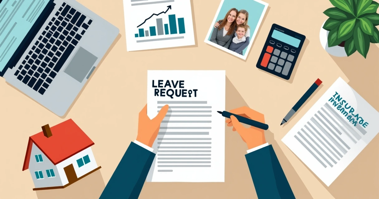 Pessoa faz cálculo financeiro com papéis de licença ao lado de calculadora e miniatura de casa 