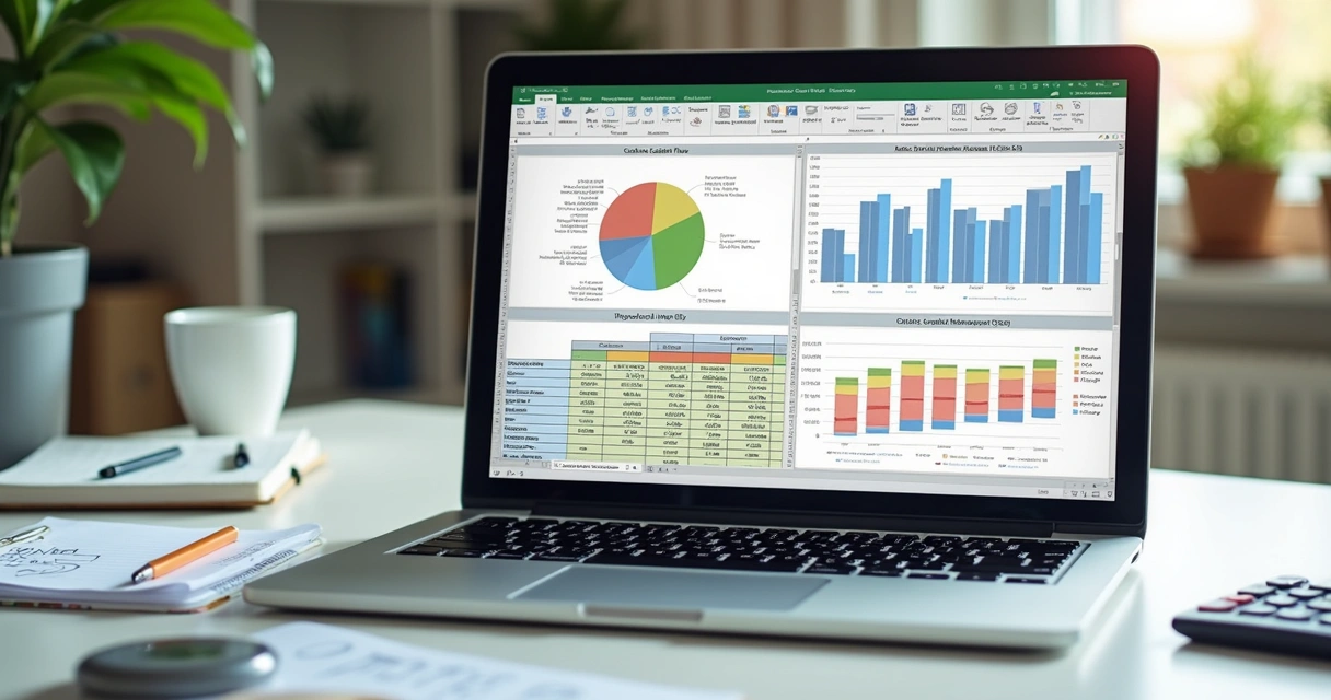 Planilha de finanças aberta no notebook com cálculos 
