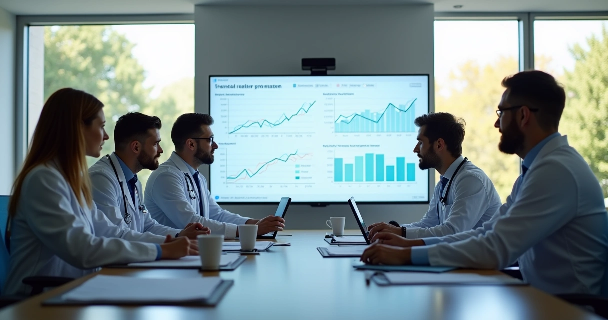 Diretoria de clínica médica fazendo planejamento financeiro 