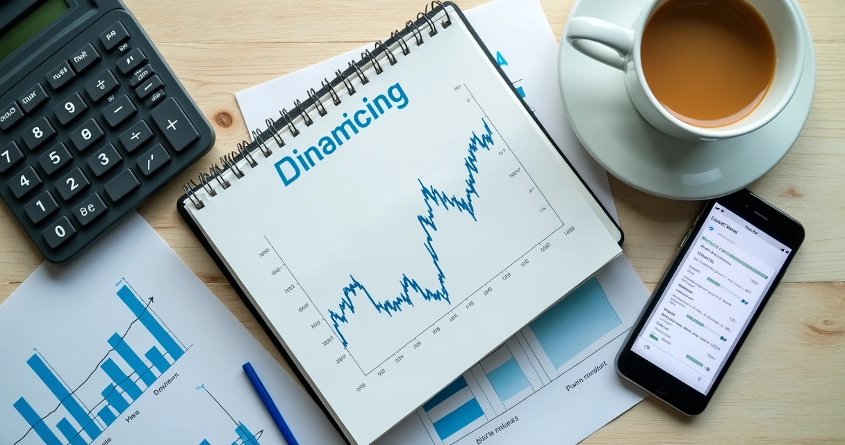 Caderno de planejamento financeiro com gráficos e xícara de café 