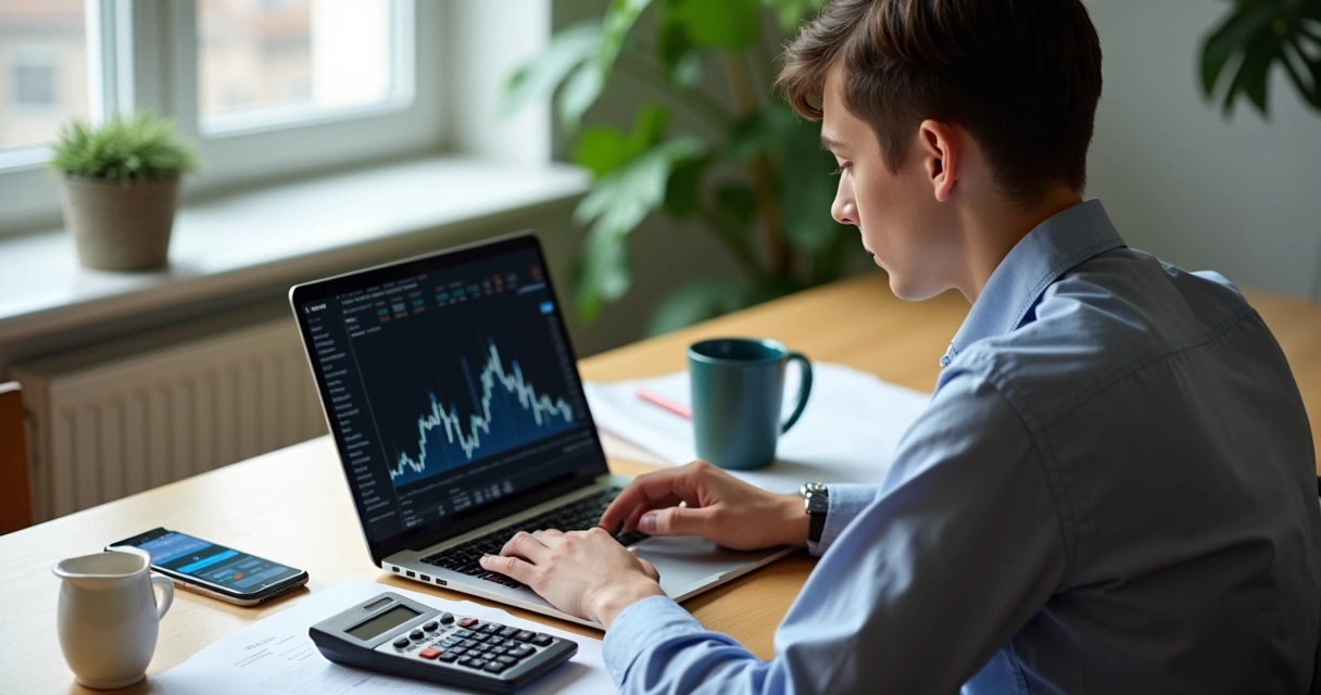 Jovem usando notebook para planejamento financeiro