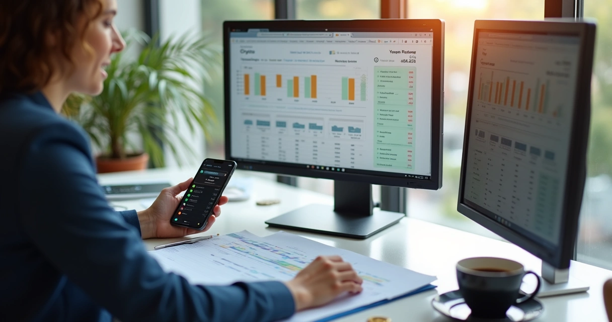 Pessoa analisando planilha de pagamentos com cripto