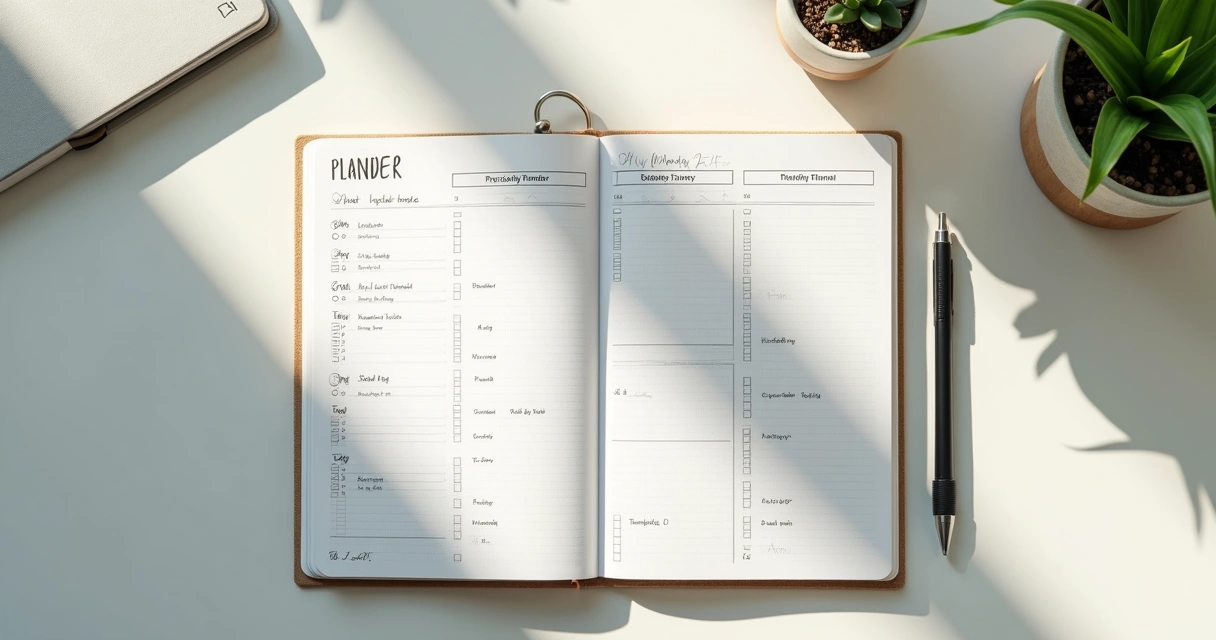 Agenda semanal com hábitos marcados e caneta sobre a mesa