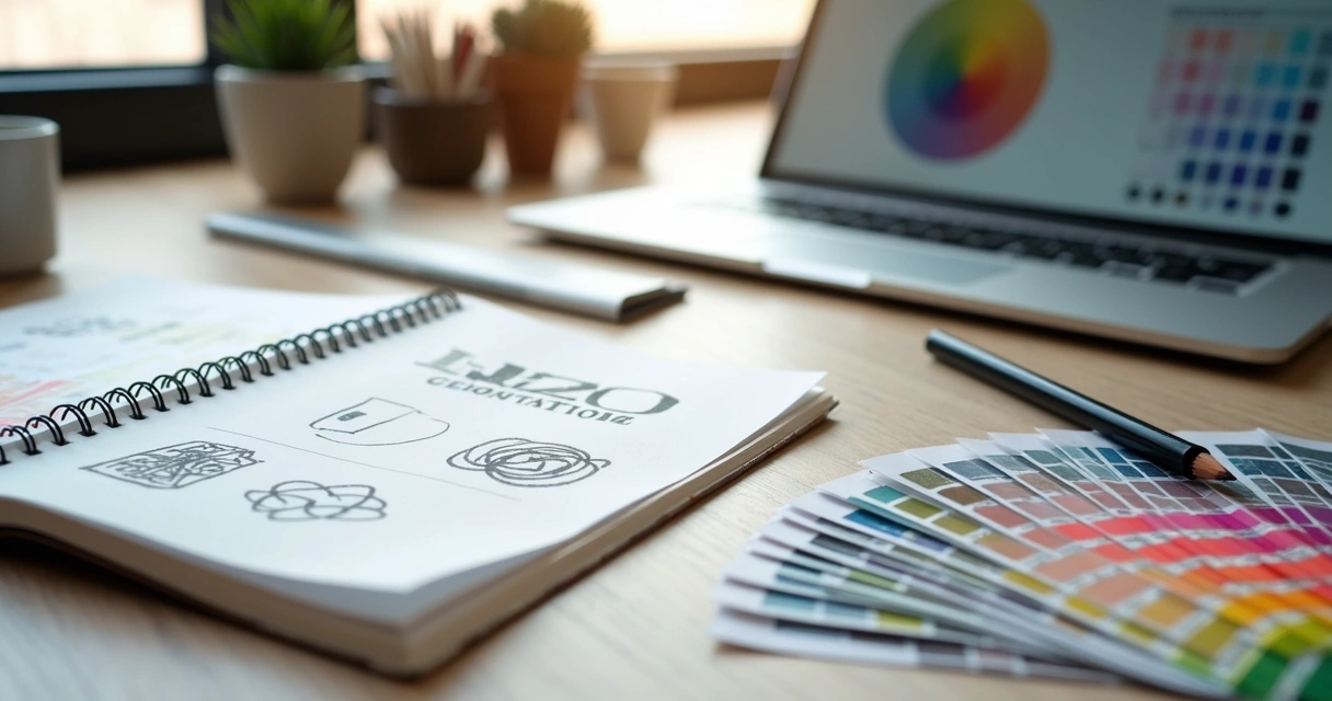 Paleta de cores e logotipo em rascunho 