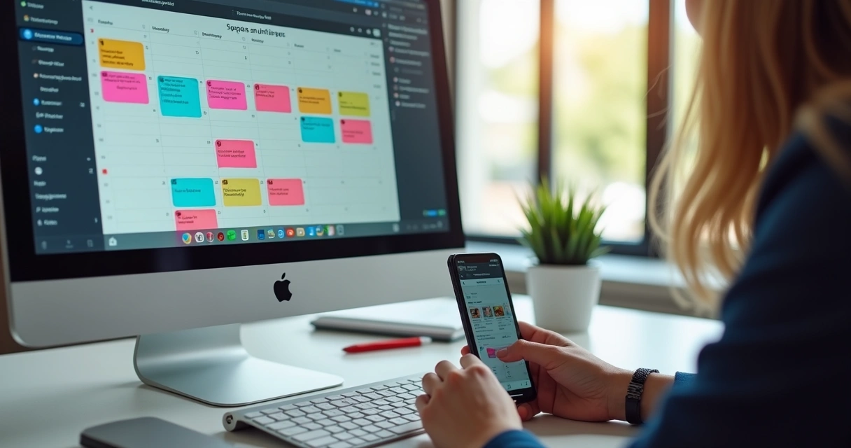 Tela mostrando calendário e posts agendados para o Instagram em ambiente corporativo 