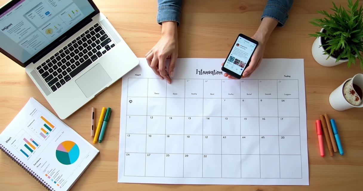 Mesa com planejamento de conteúdo para crescimento no Instagram 