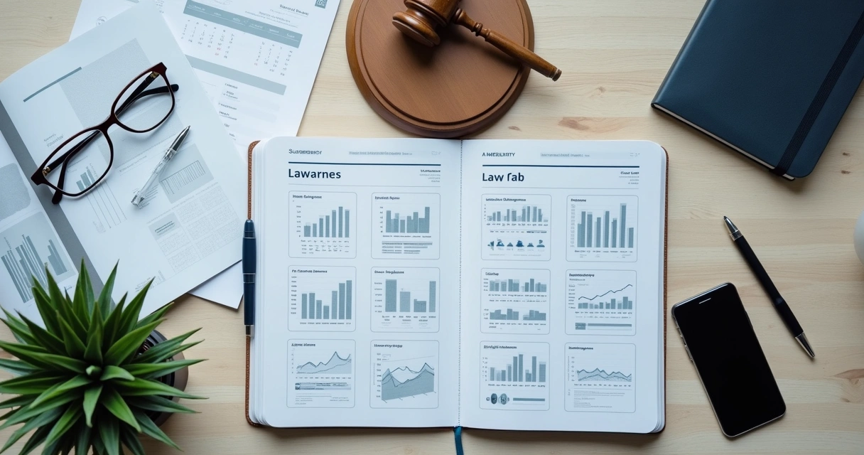 Planejamento de marketing jurídico com documentos e notebook 