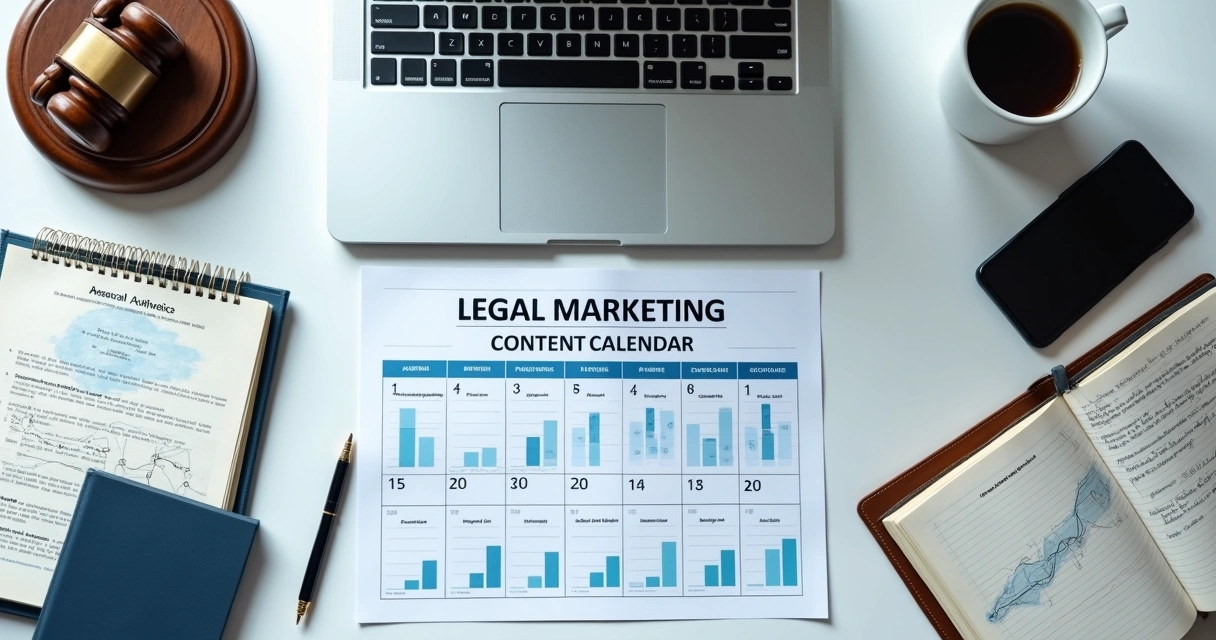 Planejamento de marketing jurídico com calendário e métricas 