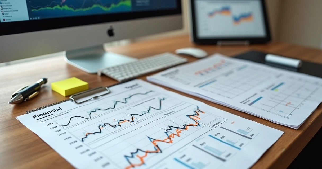 Mesa com papéis de planejamento e metas financeiras desenhadas 