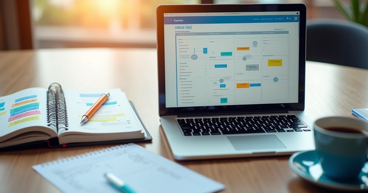 Planejamento de módulos de curso em notebook e caderno 