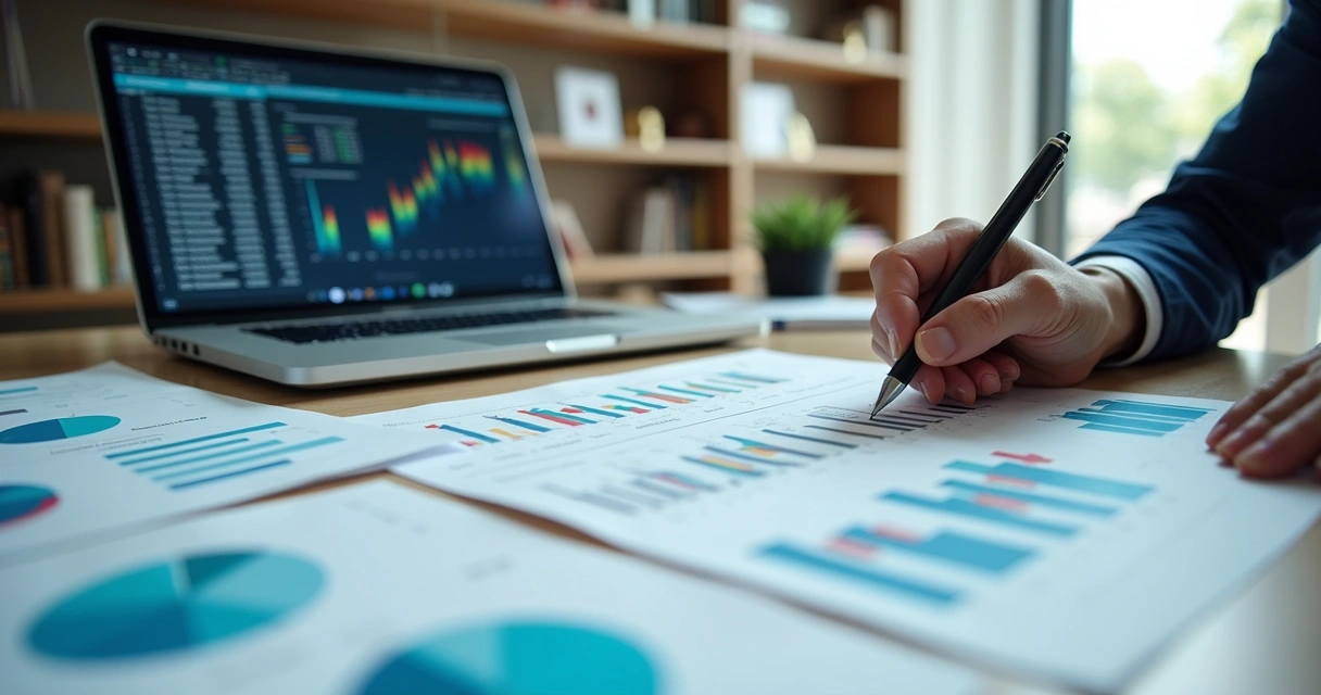 Planejamento financeiro público com gráficos e documentos 