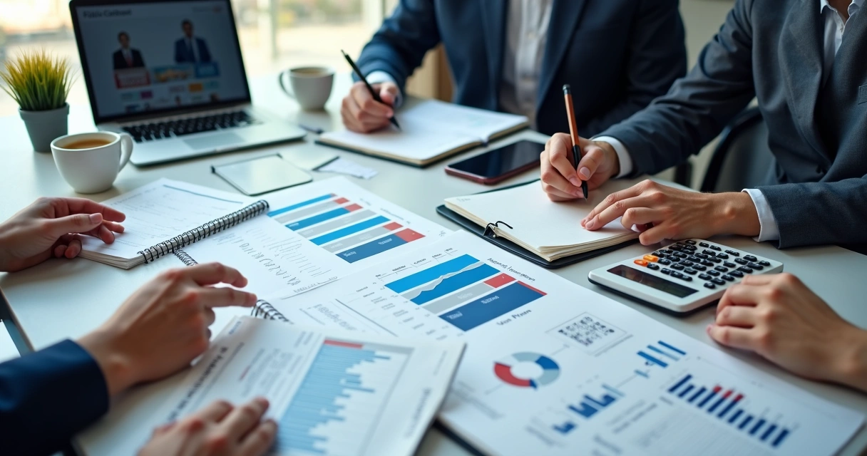 Equipe analisando orçamento de gestão política em mesa de trabalho 