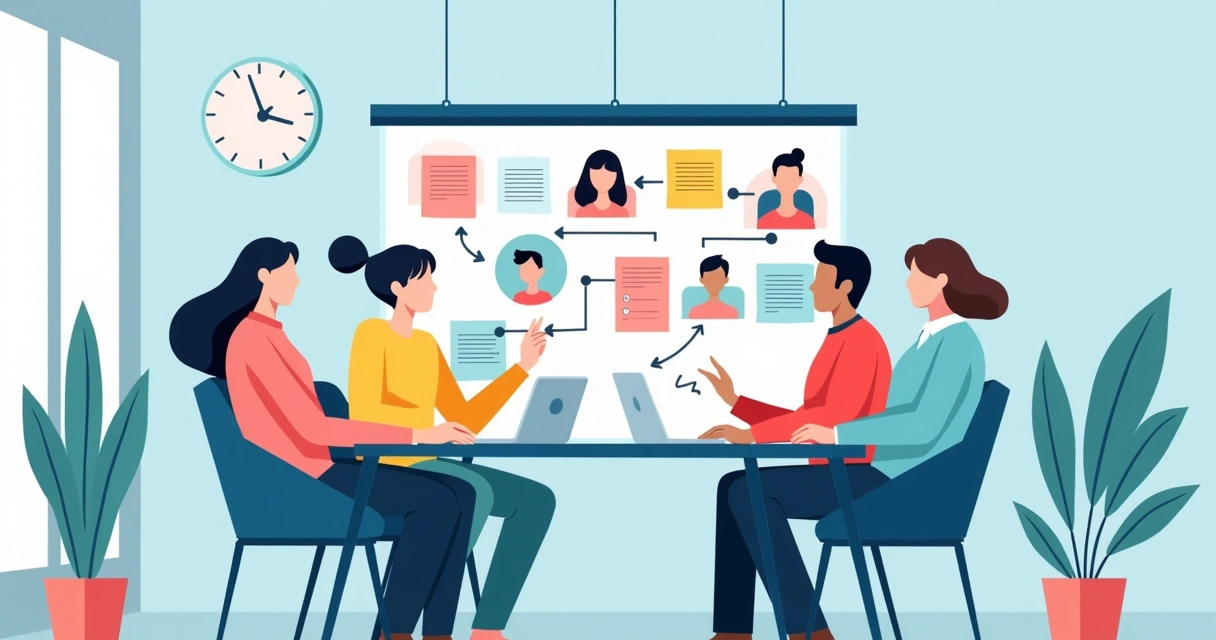 Equipe organizando persona e canais de comunicação em painel 
