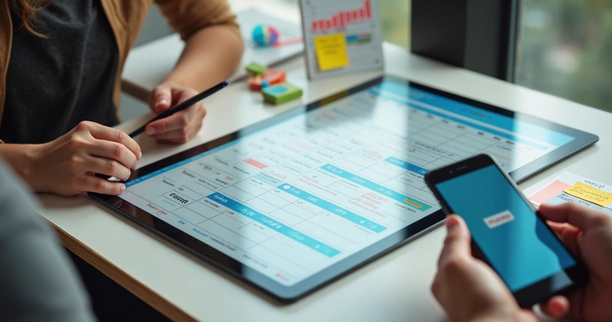 Planning with a calendar and posting times for short videos on social media