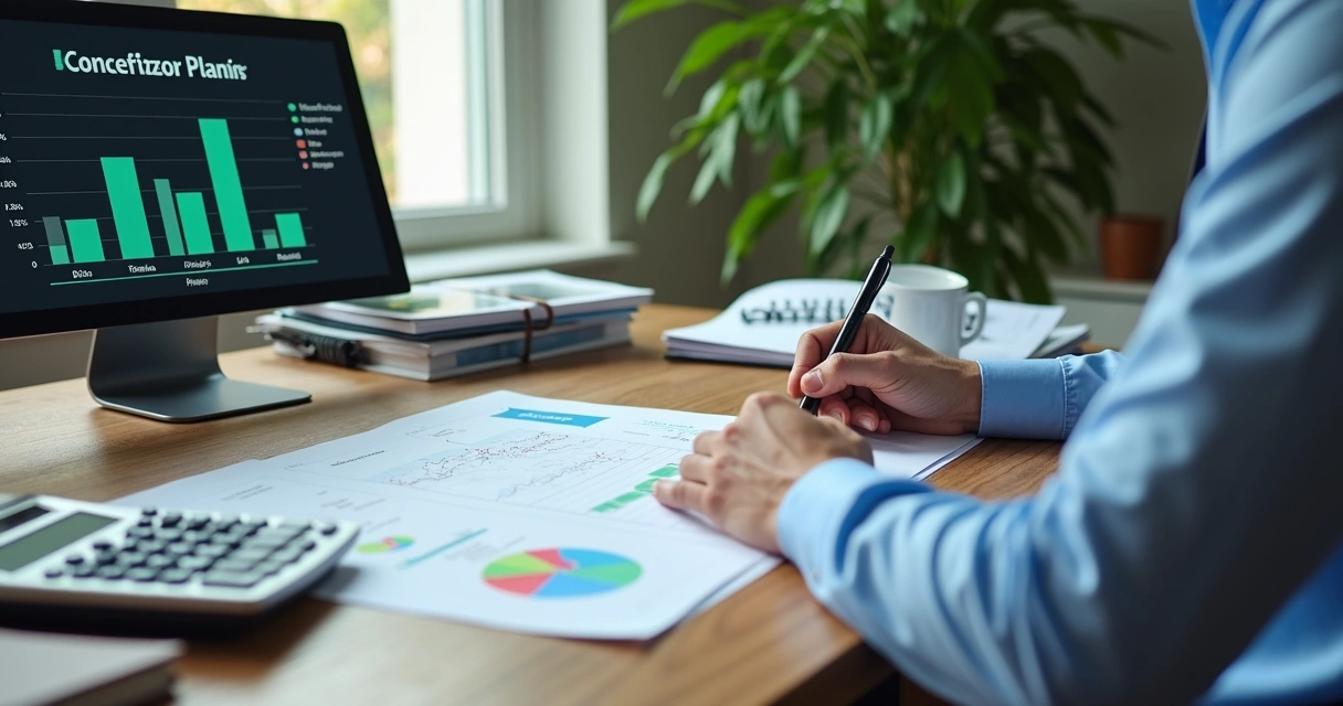 Microempreendedor analisando gráfico de planejamento previdenciário