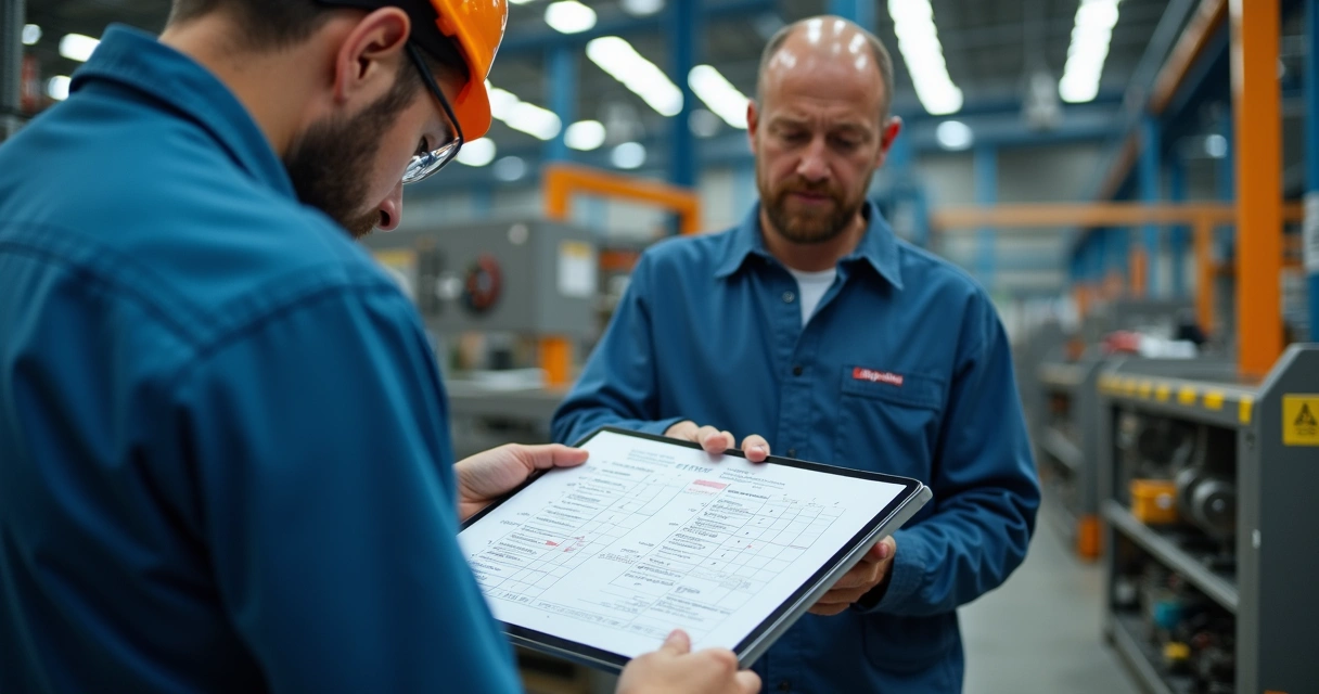Planejamento de projeto industrial com cronograma e equipe em campo