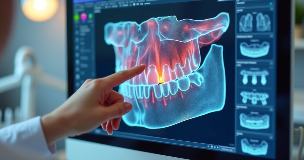 Imagem de planejamento digital do sorriso com prótese sobre implantes 