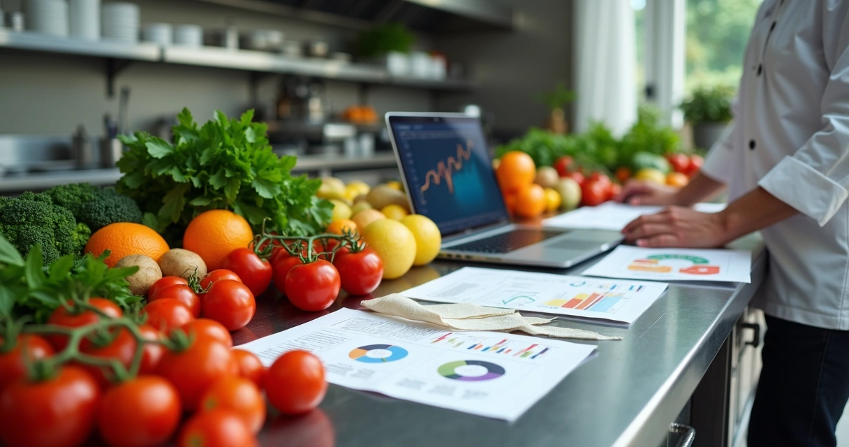Chef e gestor revisando compras sazonais na cozinha