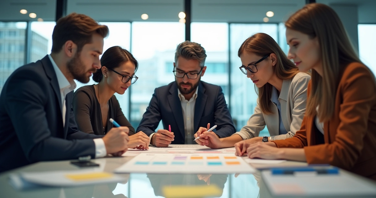 Equipe reunida elaborando planejamento semanal 