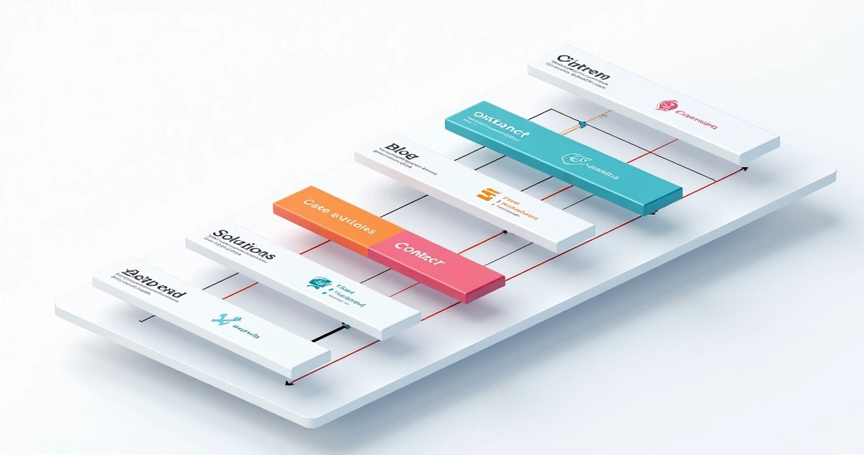 Diagrama simples de arquitetura de site B2B com blocos de navegação 