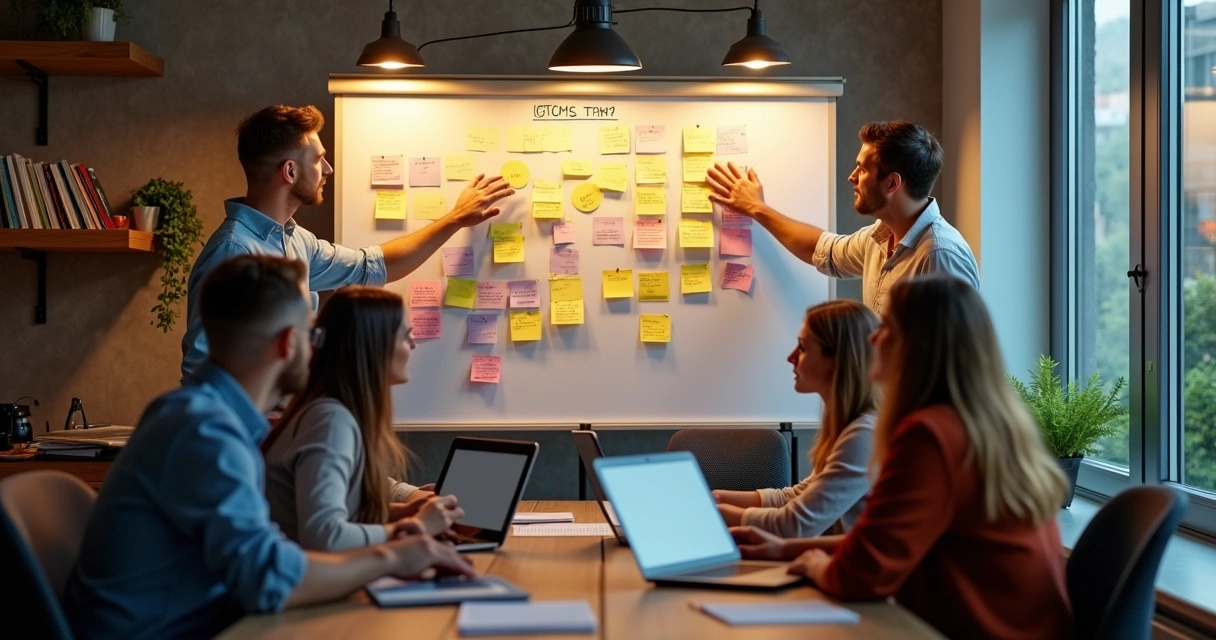 Planejamento de sprint em agência de viagens, quadro SCRUM, equipe escolher tarefas 